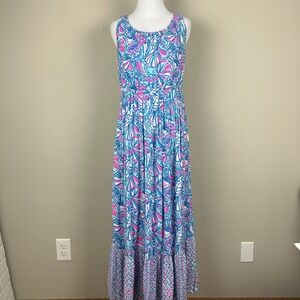 Lilly Pulitzer x Target Girls XL My Fans Maxi Dress 20th Anniversary Floral Blue